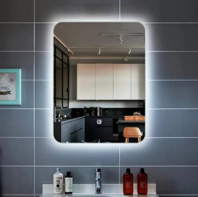 BIZNEST 70X50cm LED Rectangle Lighted Bathroom Wallmirror 3 Color Light ...