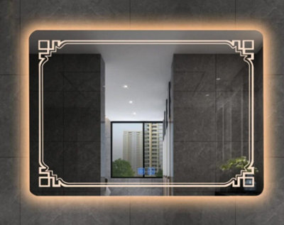 BIZNEST 70X50cm LED Rectangle Stylish Lighted Bathroom Wallmirror Warm Light Touch Switch With Fog Pad Illuminated Backlit L102
