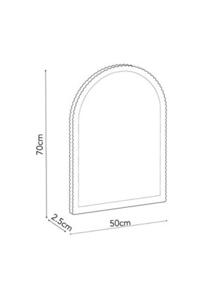 Biznest Arched Top Wall Mount Mirror Ribbed Frame Black Wooden Frame Rustic Effect MDF Back Modern Home Decorative Accent 70x50 Cm