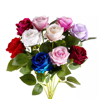 Biznest Artificial Rose Bouquet 12 Pieces in Vibrant Multi Colour Silk ...
