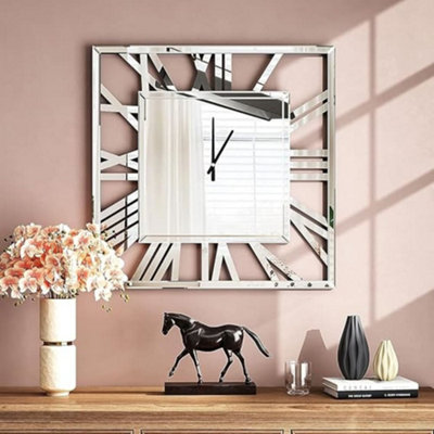 Biznest Full Mirrored Square Wall Clock Large Roman Numeral Clock ...
