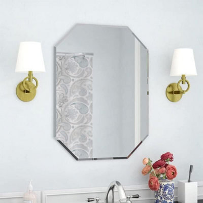 Biznest Octagonal Bathroom Mirror Wall Mounted, Frameless Modern & Stylish Design With Contemporary Bevelled Edges (70Cm X 50Cm)