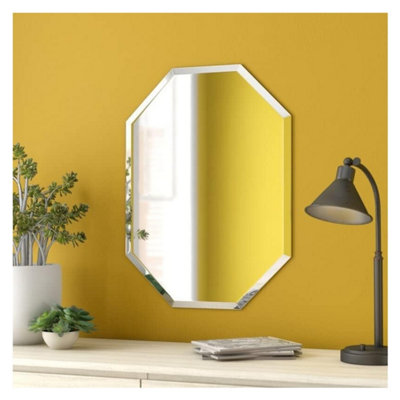 Biznest Octagonal Bathroom Mirror Wall Mounted, Frameless Modern & Stylish Design With Contemporary Bevelled Edges (70Cm X 50Cm)