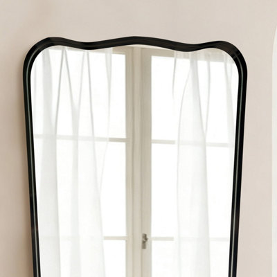 Biznest Organic Shape Deep Design Black Bold Aluminium Framed Wall Mounted Mirror Portrait Orientation Wavy Edges Style 85x60x3 Cm