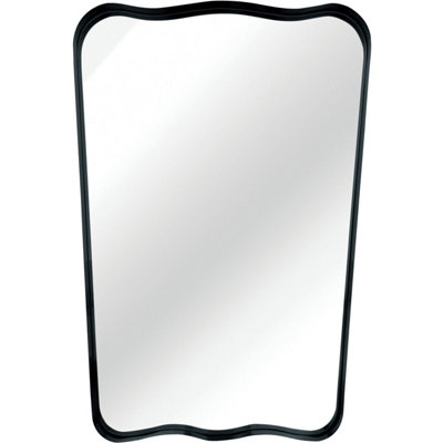 Biznest Organic Shape Deep Design Black Bold Aluminium Framed Wall Mounted Mirror Portrait Orientation Wavy Edges Style 85x60x3 Cm