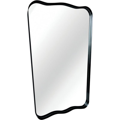 Biznest Organic Shape Deep Design Black Bold Aluminium Framed Wall Mounted Mirror Portrait Orientation Wavy Edges Style 85x60x3 Cm
