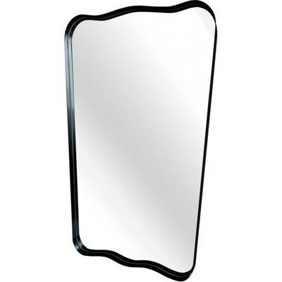 Biznest Organic Shape Deep Design Black Bold Aluminium Framed Wall Mounted Mirror Portrait Orientation Wavy Edges Style 85x60x3 Cm