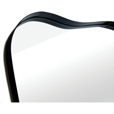 Biznest Organic Shape Deep Design Black Bold Aluminium Framed Wall Mounted Mirror Portrait Orientation Wavy Edges Style 85x60x3 Cm