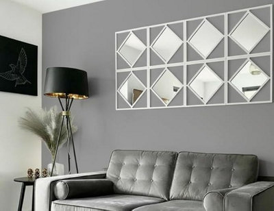 Biznest Pack Of 12 Square Diamond Shape Frame White Wall Art Mirror ...