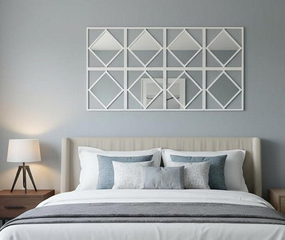 Biznest Pack Of 12 Square Diamond Shape Frame White Wall Art Mirror ...