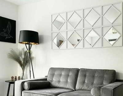 Biznest Pack Of 12 Square Diamond Shape Frame White Wall Art Mirror ...