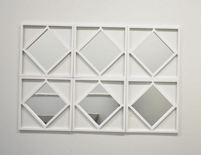 Biznest Pack Of 12 Square Diamond Shape Frame White Wall Art Mirror ...
