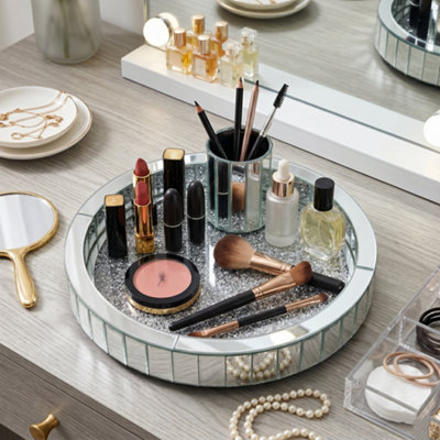 Biznest Rotating Makeup Perfume Organiser Silvery Glass Vanity Tray ...