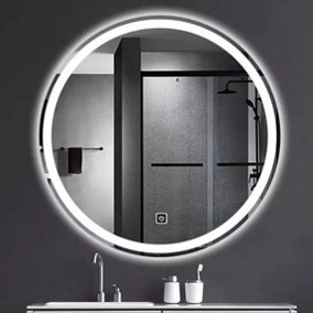 BIZNEST Round Bathroom Led Mirror Lights Illuminated Demister Pad Antifog Touch (60cm Round Design 2)