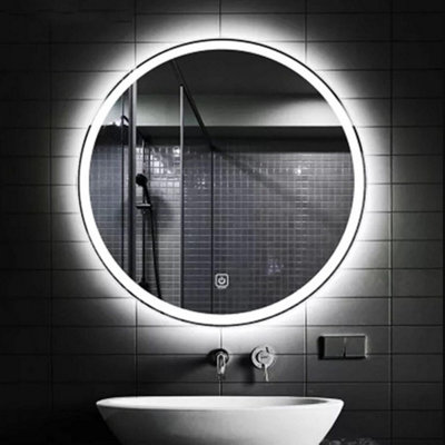 BIZNEST Round Bathroom Led Mirror Lights Illuminated Demister Pad Antifog Touch (80cm Round Design 2)