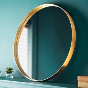 Biznest Round Mirror 60Cm Gold Deep Aluminium Frame Wall Mounted Mirror Bathroom Living Room
