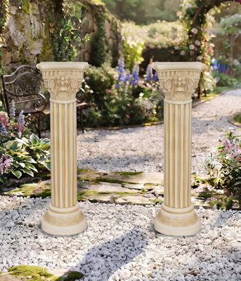 Biznest Set Of 2 Cream Romany Greek Column Tall Pillar Pedestals for ...