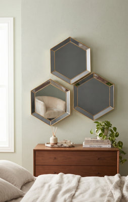 Biznest Set Of 9 Hexagonal Shaped Wall Mounted Mirror Gold Plastic ...