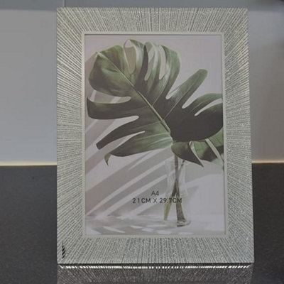 Biznest Silver Glitter Glass Photo Frame A4 Silver Strips Sparking ...