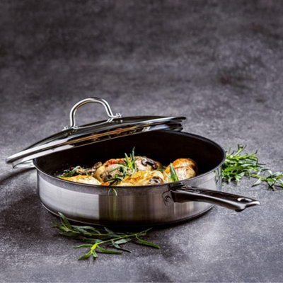 BK Allround Satin Stainless Steel Ceramic Non-Stick Pan with Lid - 28cm