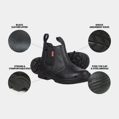BKS Mens Black Slip On Steel Toe Dealer Boots (UK8)