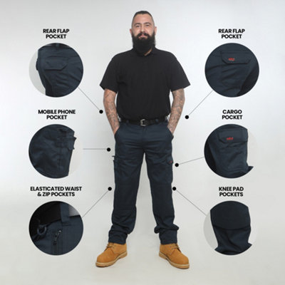 BKS Mens Navy Combat Cargo Work Trousers (W28, L29)