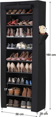 Black 10-Tier Fabric Shoe Rack Cabinet - Dustproof Storage