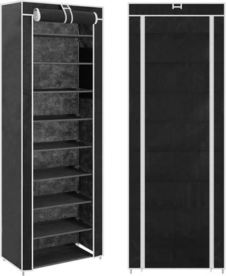 Black 10-Tier Fabric Shoe Rack Cabinet - Dustproof Storage