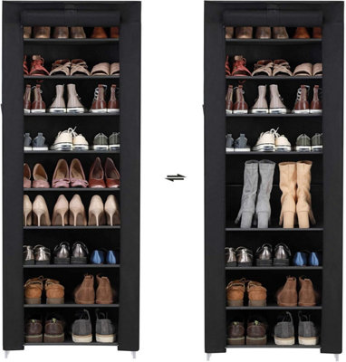 Black 10-Tier Fabric Shoe Rack Cabinet - Dustproof Storage