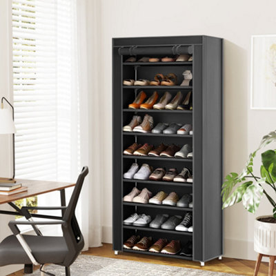 Black 10-Tier Shoe Cabinet with Roll-Up Door