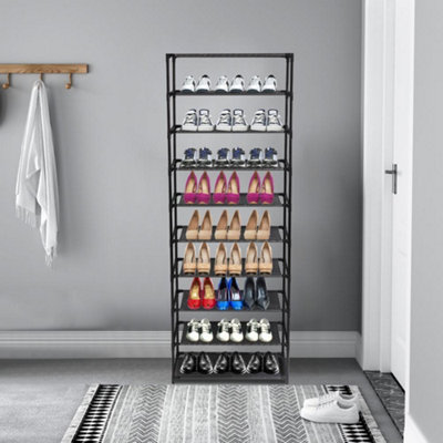 Black 10 Tier Shoe Rack & Storage Organiser - Holds 30 Pairs