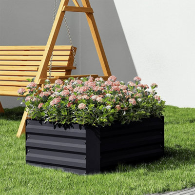 Black 100cm W x 100cm D Galvanized Square Outdoor Raised Garden Bed Planter Box