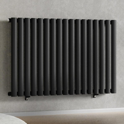 Black 1020 x 600 mm Modern Horizontal Column Designer Radiator Oval Single Panel Radiator Heater