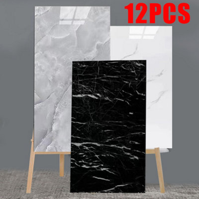 Black 12 Pack Self-Adhesive Marble Effect Wall Tile Stickers for ...