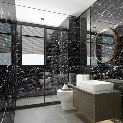 Black 12 Pack Self-Adhesive Marble Effect Wall Tile Stickers for ...