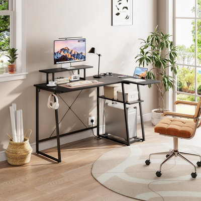 Black 120CM L Shaped Desk with Power Outlet