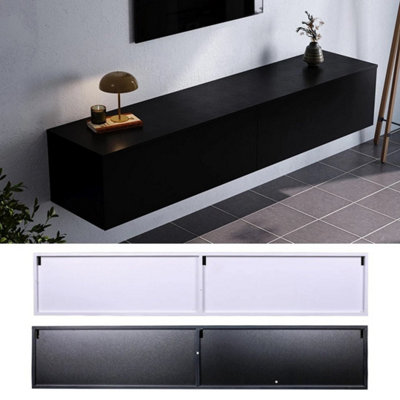 bLACK 160CM Wall Mounted Floating TV Cabinet Unit with Storage Shelves ...