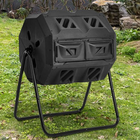 Black 160L Dual Chamber Garden Tumbler Compost Bin Compost Barrel