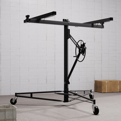 Black 16FT Drywall Hoist Lifter with Rolling Jack Tool with 150 Pounds Maximum Weight Capacity
