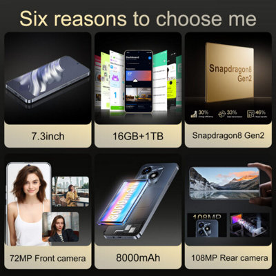 Black 16G+1TB Android Smart Large Screen Phone