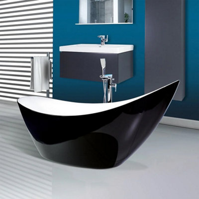 Black 1750mm Freestanding Bathtub | DIY At B&Q