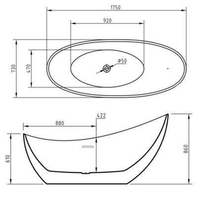 Black 1750mm Freestanding Bathtub