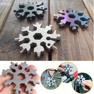 Black 18 In 1 DIY Stainless Multi-Tool Portable Snowflake Shape Key Chain Screwdriver