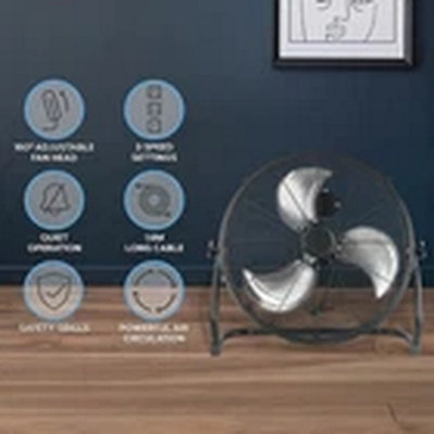 Black 18-Inch High Velocity Metal Floor Fan with 3-Speed Settings