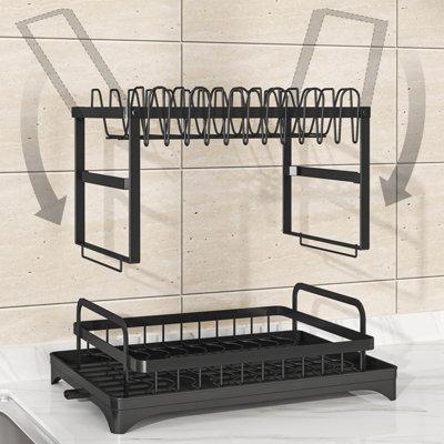 Black 1pc Dish Drying Rack For Kitchen Counter Over The Sink
