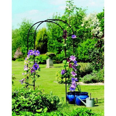Black 2.4M Metal Frame Garden Arch Heavy Duty Climb Plant Rose Support - 3