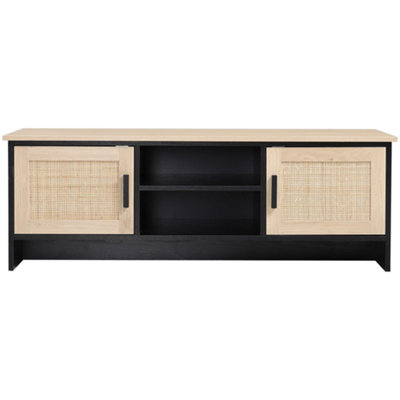 Black 2 Door TV Media Unit Wooden TV Stand Cabinet with 2 Tier Shelves W 120 cm