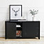 Black 2 Doors Adjustable Shelves Metal File Cabinet Tv Stand Side Cabinet for Home and Office 119cm