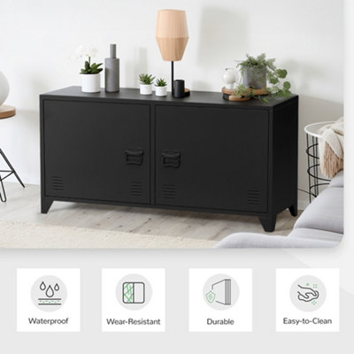 Black 2 Doors Adjustable Shelves Metal File Cabinet Tv Stand Side Cabinet for Home and Office