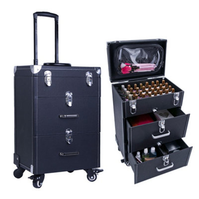 Black 2 Drawers Portable Cosmetic Makeup Travel Case